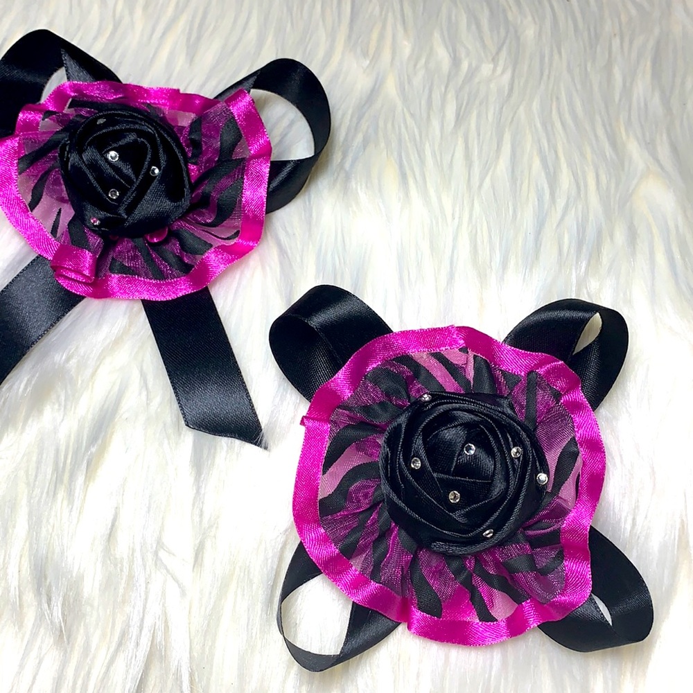 Pink and Black Zebra Print Satin hair Clips